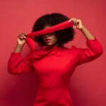 portrait young beautiful woman with red dress