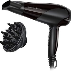 remington d3198 ionic hair dryer, 2200 w, ion care ceramic ring: gentle styling & even heat distribution, 3 heat settings & 2 separate blower settings + cool setting, 2 attachments