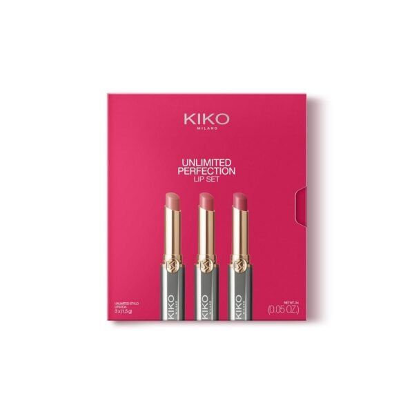 kiko milano unlimited perfection lip set 01, set of 3 non staining cream lipsticks with long hold