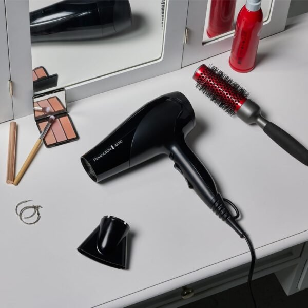 remington d3198 ionic hair dryer, 2200 w, ion care ceramic ring: gentle styling & even heat distribution, 3 heat settings & 2 separate blower settings + cool setting, 2 attachments