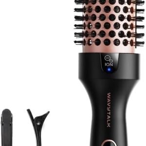 wavytalk thermal brush, thermal brush blowout boost ionic curling brush, makes hair smooth and shiny, 5 temperature levels, gentle on hair, 38 mm barrel, double tension, euro plug, rose gold