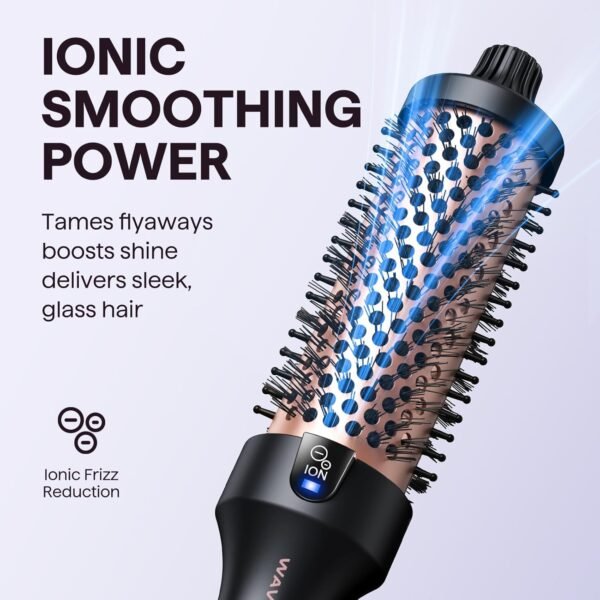 wavytalk thermal brush, thermal brush blowout boost ionic curling brush, makes hair smooth and shiny, 5 temperature levels, gentle on hair, 38 mm barrel, double tension, euro plug, rose gold