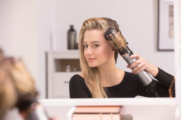 remington hot air brush rotating [automatic] keratin protect (includes 3 attachments: 2 round brushes + hairline booster for more volume) + hair clips, ceramic coating with almond oil, as8811, grey