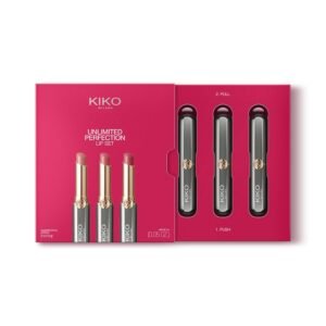 kiko milano unlimited perfection lip set 01, set of 3 non staining cream lipsticks with long hold