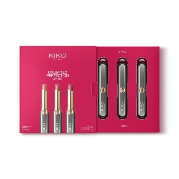 kiko milano unlimited perfection lip set 01, set of 3 non staining cream lipsticks with long hold
