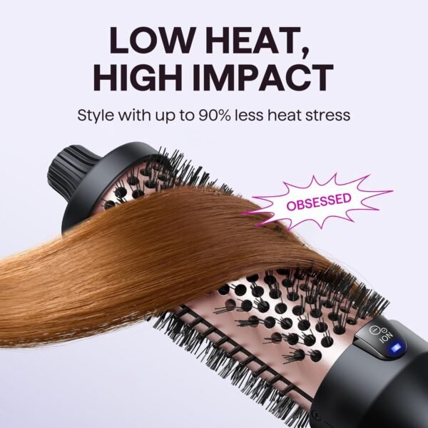 wavytalk thermal brush, thermal brush blowout boost ionic curling brush, makes hair smooth and shiny, 5 temperature levels, gentle on hair, 38 mm barrel, double tension, euro plug, rose gold